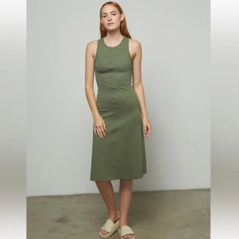 Lunya Restore Fitted Dress Humble Green Pima Cotton Sleeveless Large